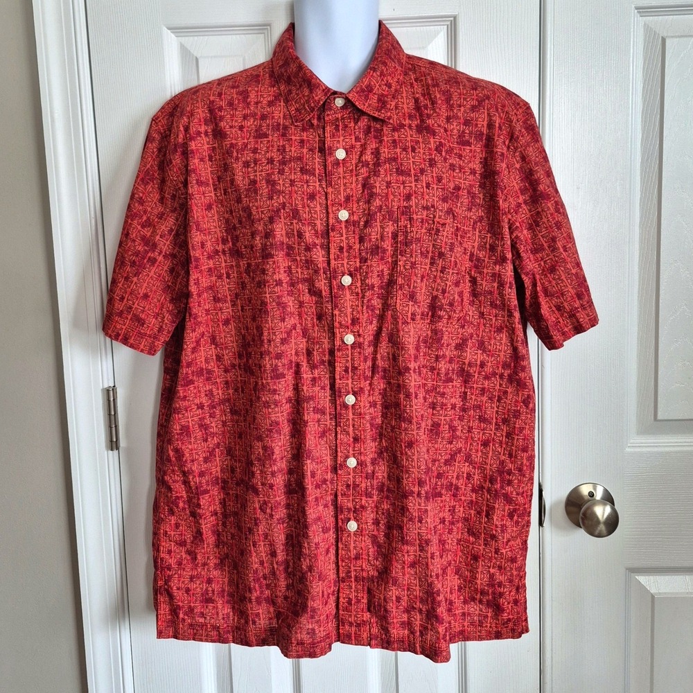 Croft & Barrow cotton button down short sleeve shirt soft red patterned men's XL